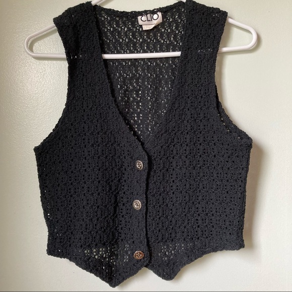 Clio Tops - CLIO Vintage Crochet Button Front Vest